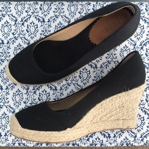 J. Crew Black Espadrille Wedges